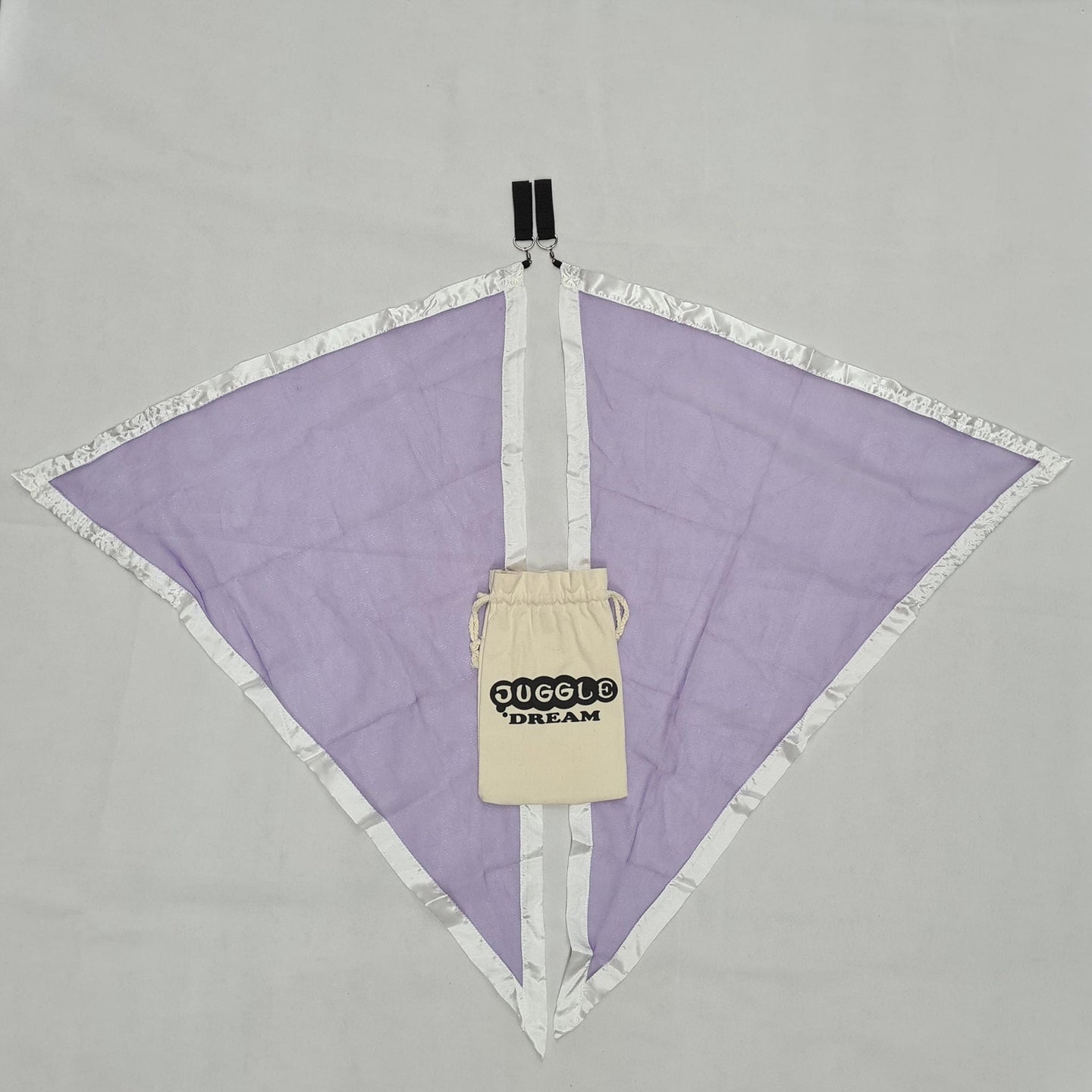 Purple/white outstretched Flag Poi with Bag in the middle