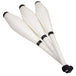 Three white Juggling Clubs with black ends, knobs and tape.