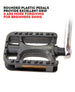 Close-up of pedal with note: 'Rounded plastic pedals provide excellent grip & are more forgiving for beginners shins'