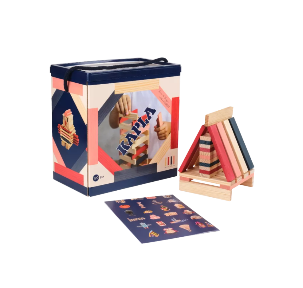 Kapla 120 Box Natural Dark Blue Pink Red