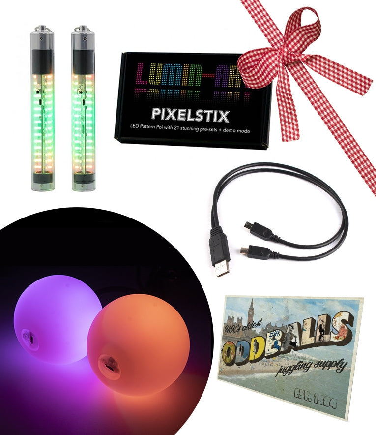 Oddballs 95mm LED Contact Poi USB - JD Luminart Pixel Sticks LED Pattern Poi - POSTCARD - RRP £280.97