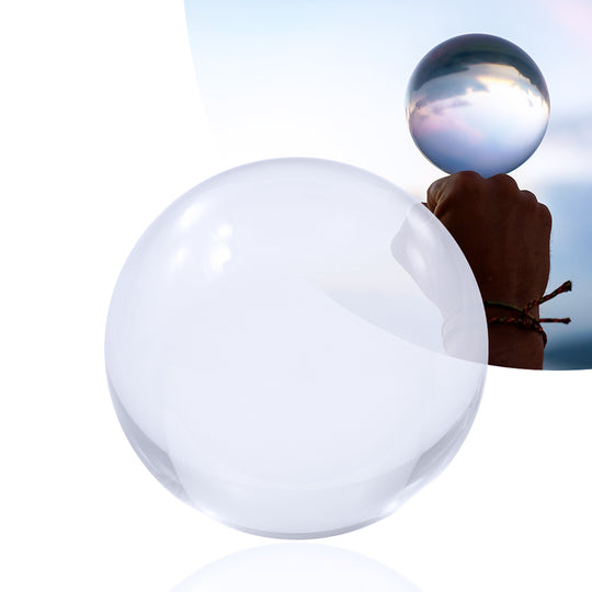 100mm Clear Contact Juggling Ball; Ball holding on fist; Inverted panorama of sky in reflection of ball