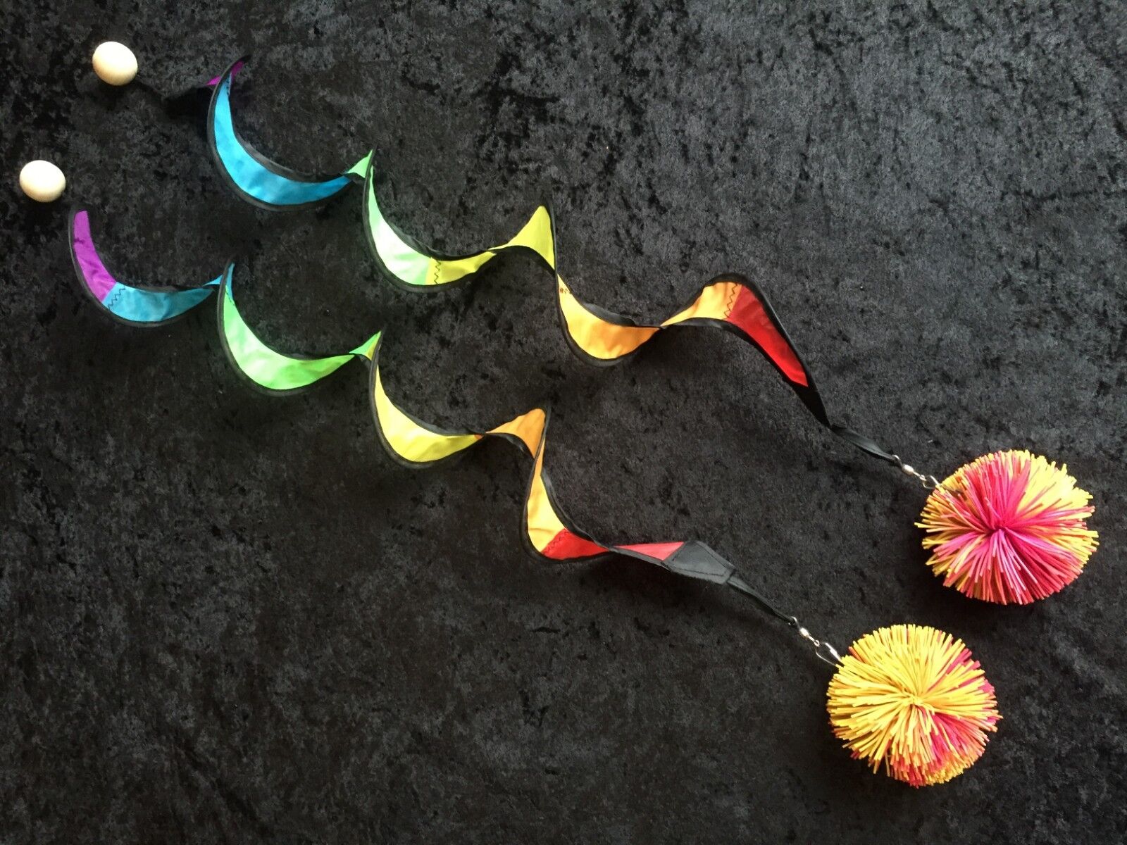 PoiPoi 'Rainbow Spiral Stringy Things' Poi Set with Soft Koosh Balls + Carry Bag
