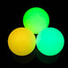 Three 95mm Oddballs LED Contact Balls glowing yellow, green, blue colour