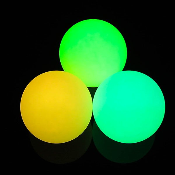 Three 95mm Oddballs LED Contact Balls glowing yellow, green, blue colour