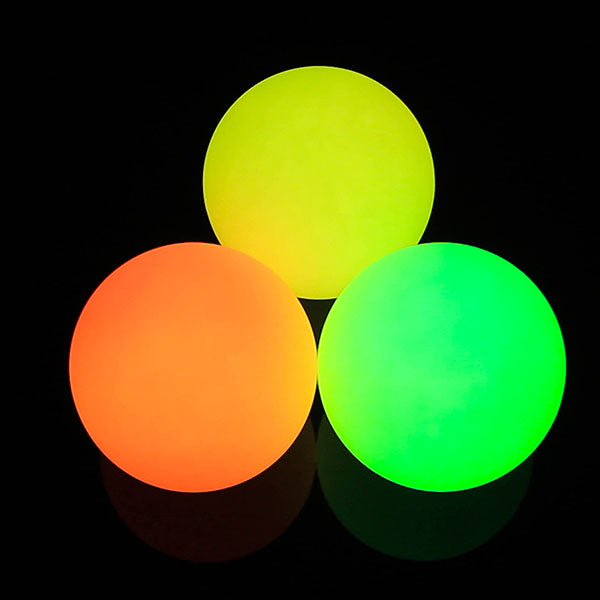 Three 70mm Rechargeable Multi-function balls glowing in yellow, orange, green colours 