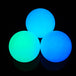 Three 70mm Rechargeable Multi-function balls glowing in blue colours 