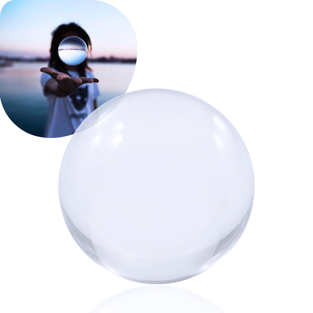 90mm Clear Contact Juggling Ball; Girl holding the ball; Inverted panorama of sea in reflection of ball