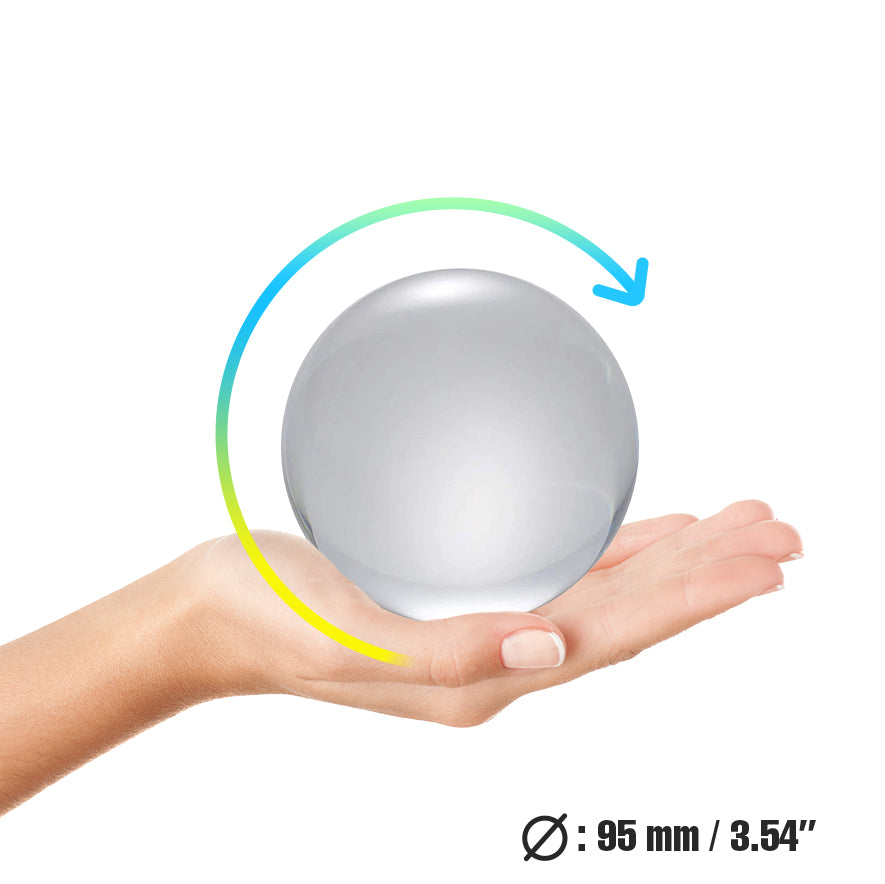 95mm/3.54" diameter Juggle Dream Crystal Clear Contact Juggling Ball in hand 