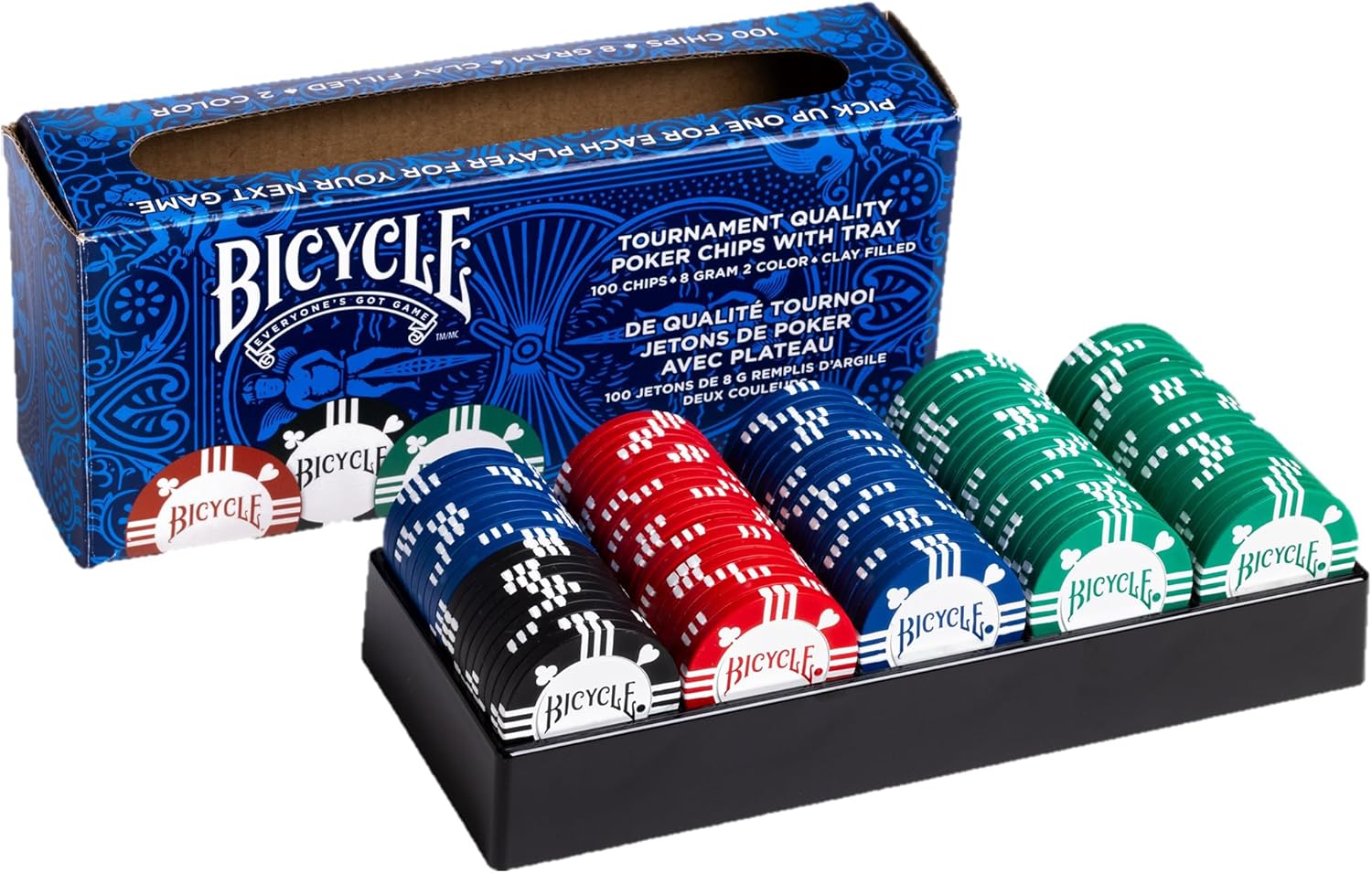 Bicycle Premium Tournament Poker Chips - 100 Pack - 8g Clay-Filled