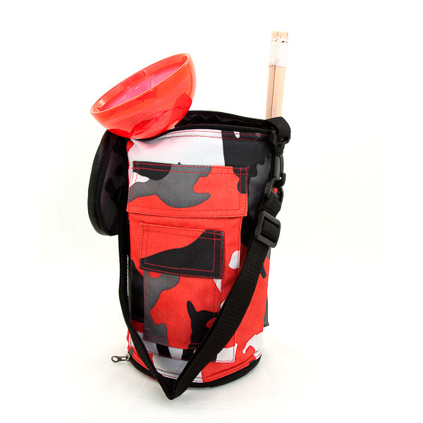 Opened Red/ Grey/ Black/ White colours theme Diabolo Bag with diabolo inside and handsticks