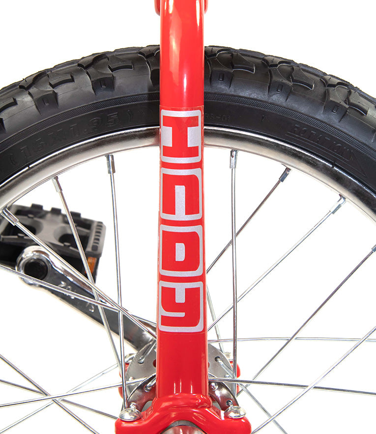 Close-up of Indy logo on the unicycle