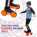 Boy riding Indy Fun Stepper, close-up of foot, text: practice your playfull balance skills