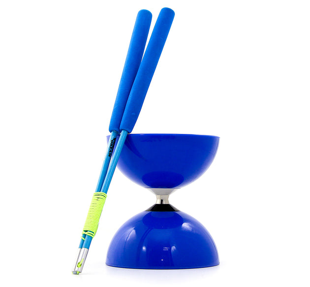Juggle Dream Big Top Bearing Diabolo & Superglass Diablo Sticks - blue colour