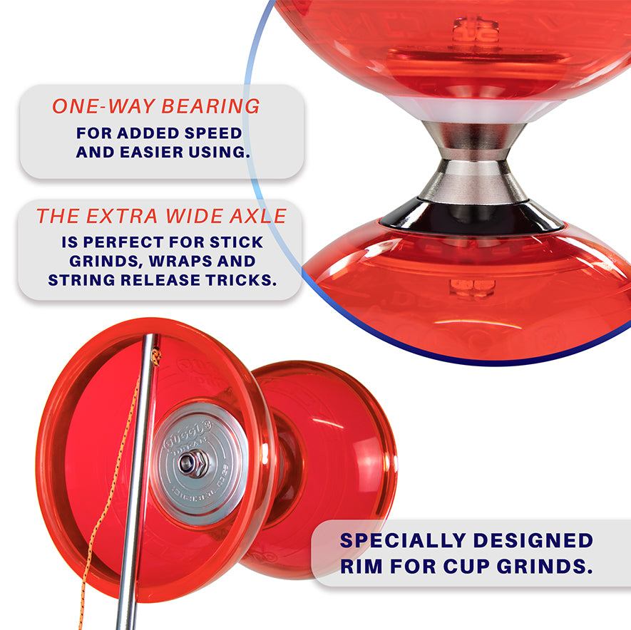 Juggle Dream Cyclone Quartz 2 Diabolo one-way bearing, the extra wide axle, specially designed rim for cup grinds