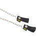 close-up of link chain with riveted nylon webbing handles
