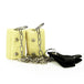 Vertical standing Fire poi on wick heads  with link chain below with riveted nylon webbing handles