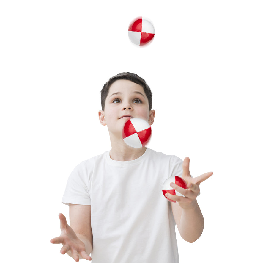Boy Juggling with 3 Juggling Balls - white/red colours