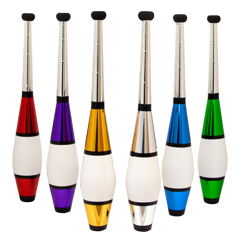 Vertical Six various colours Euro juggling clubs