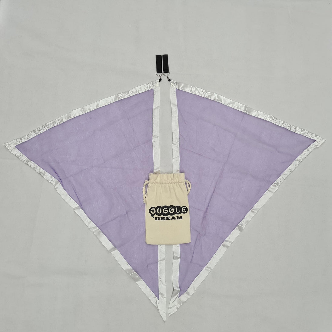 Purple/white outstretched Flag Poi with Bag in the middle