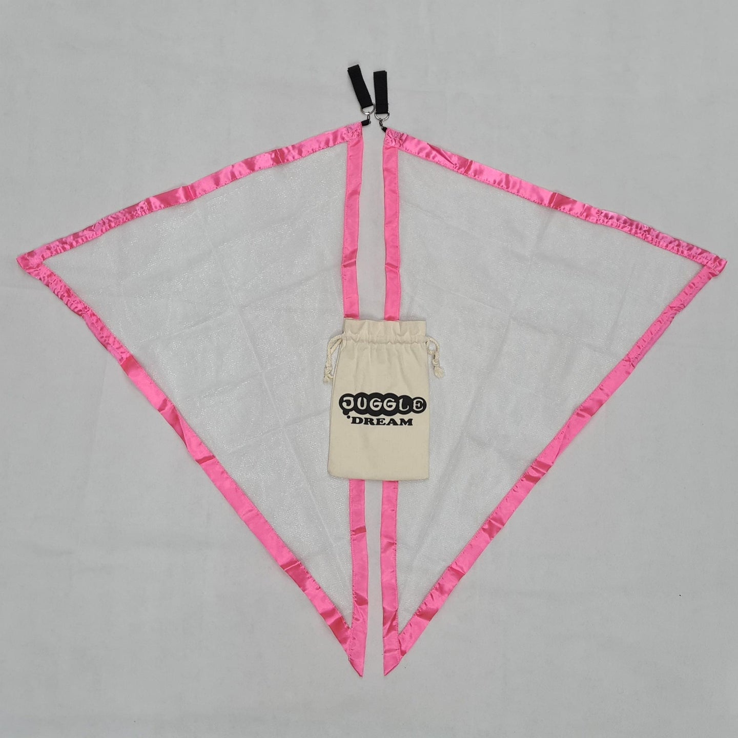 White/pink outstretched Flag Poi with Bag in the middle