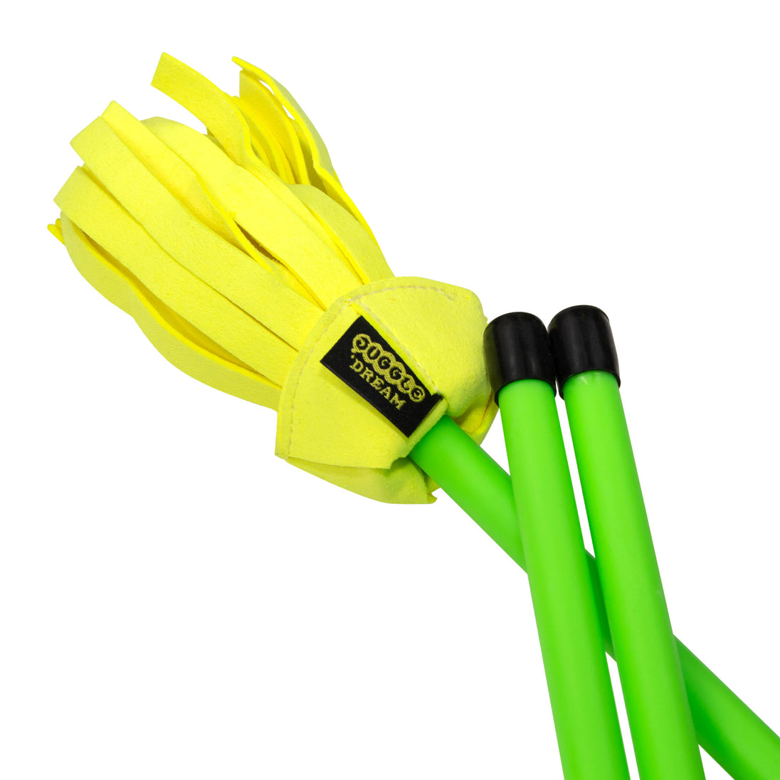 Close-up of Yellow/ Green Flower Stick tassels with handsticks