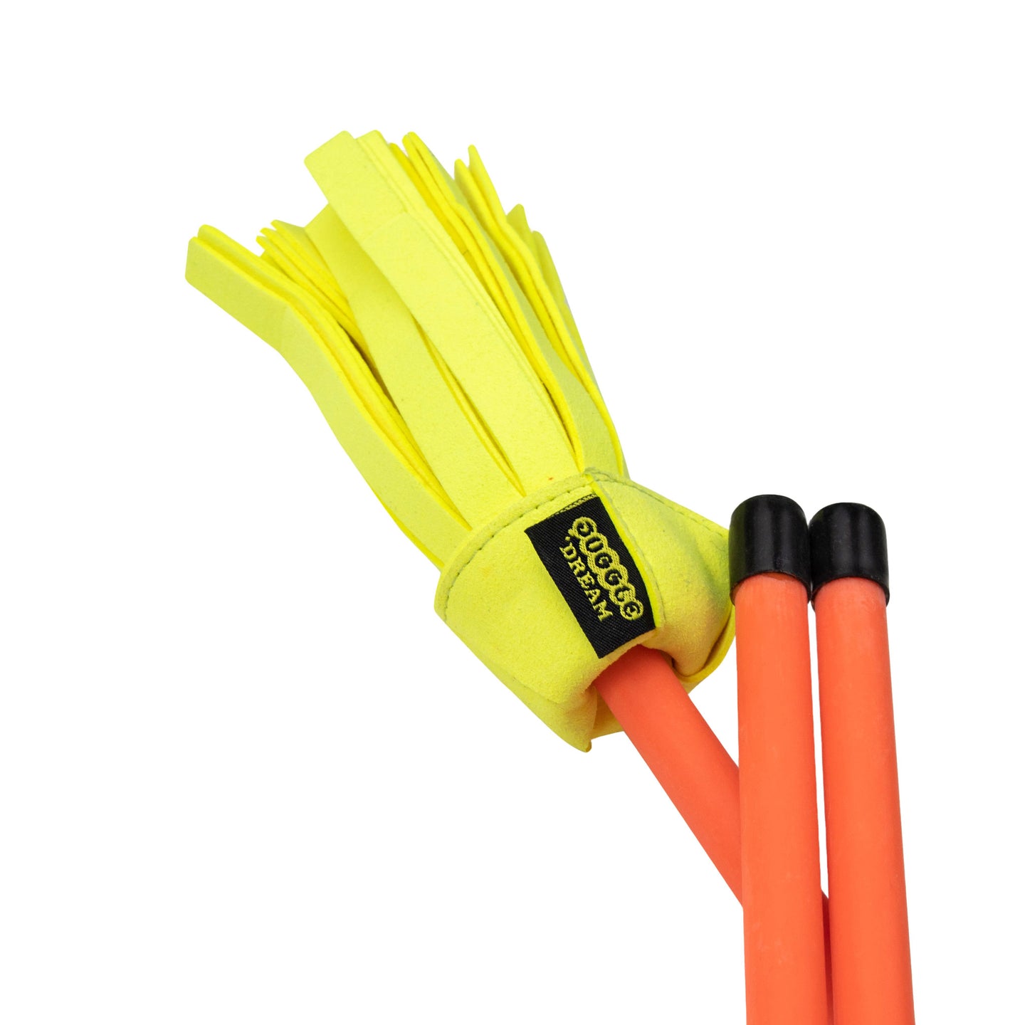 Close-up of Yellow/ Orange Flower Stick tassels with handsticks
