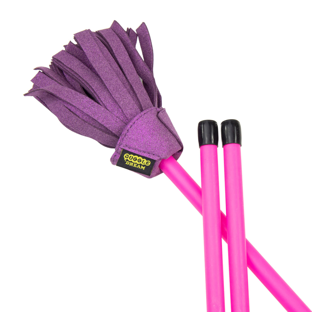 Close-up of Purple Flower Stick tassels with handsticks