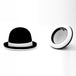 Tumbler Juggling Bowler Hat black with white trim; the side and inside of the hat