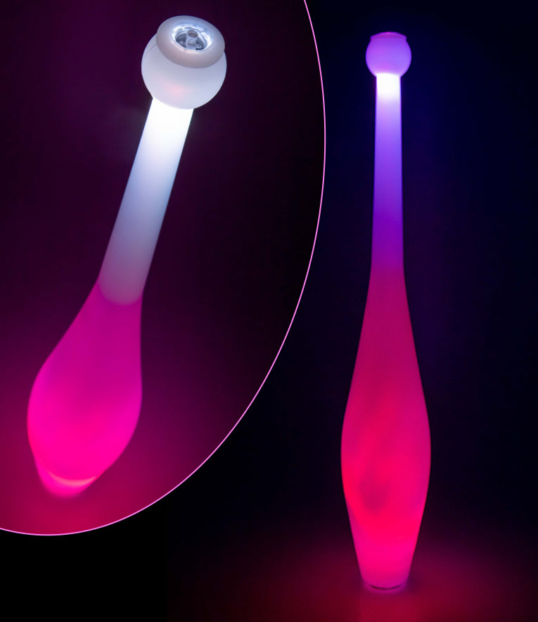 Juggle-Light LED One Piece Juggling Club in vertical position and close-up of club knob