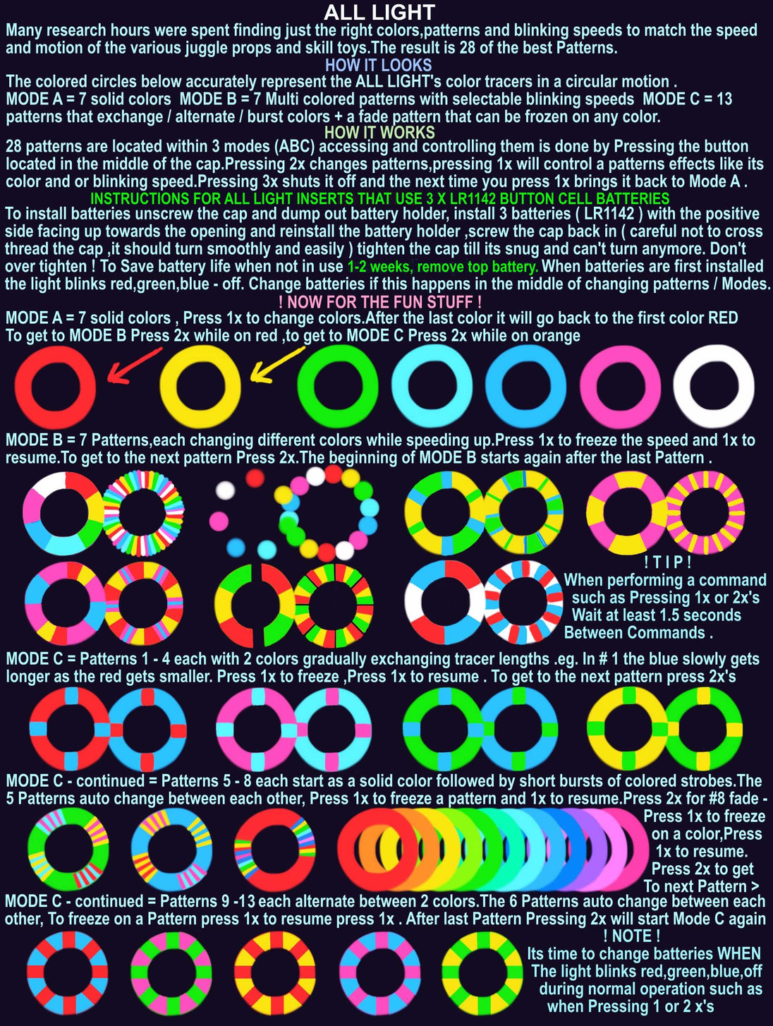 Juggle-Light LED Thick Staff 'Multi light' (No Ball Ends) - Oddballs
