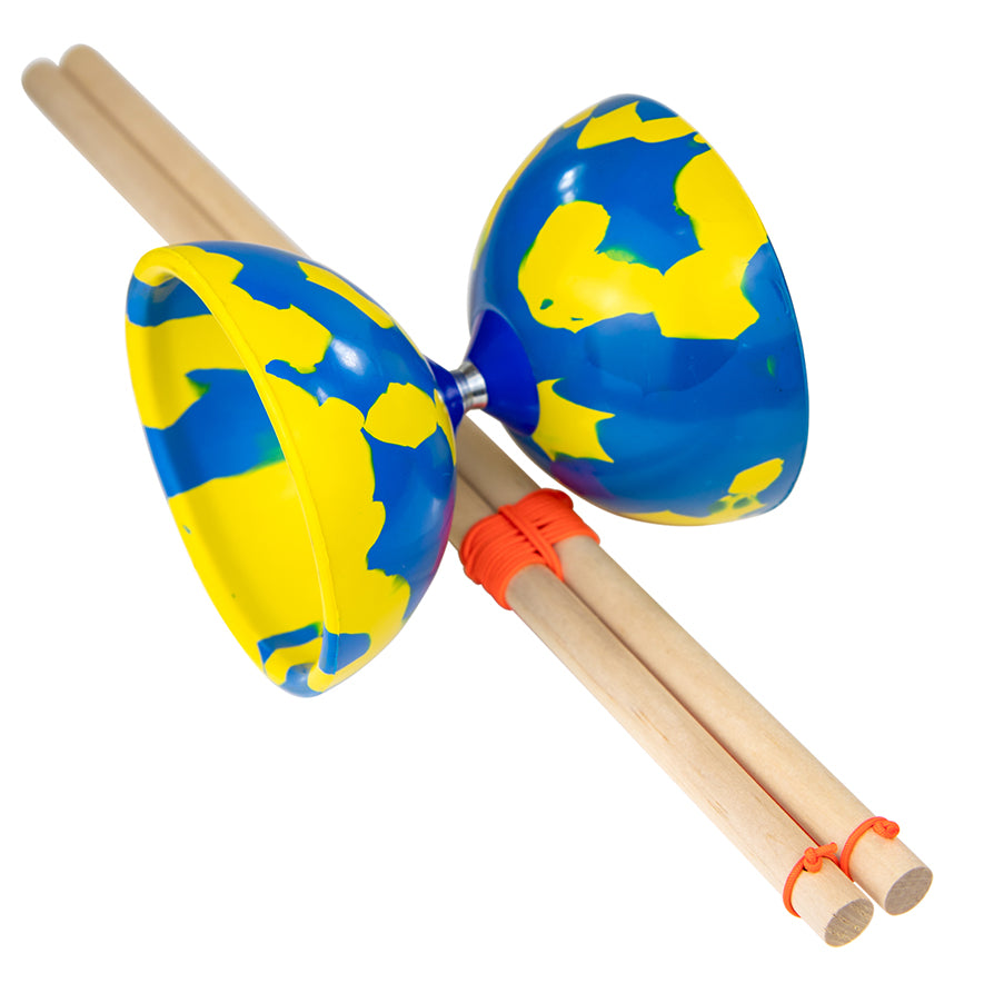 Juggle Dream yellow and blue colours Diabolo Toy with wooden handsticks