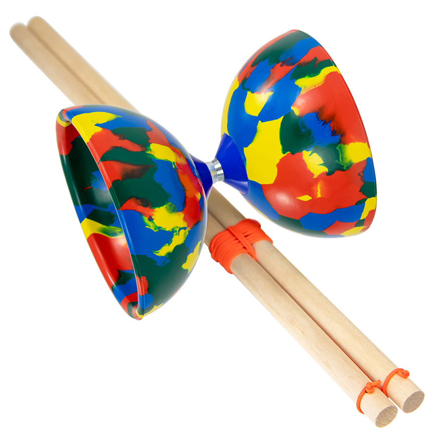 Juggle Dream red, yellow, green and blue colours Diabolo Toy with wooden handsticks