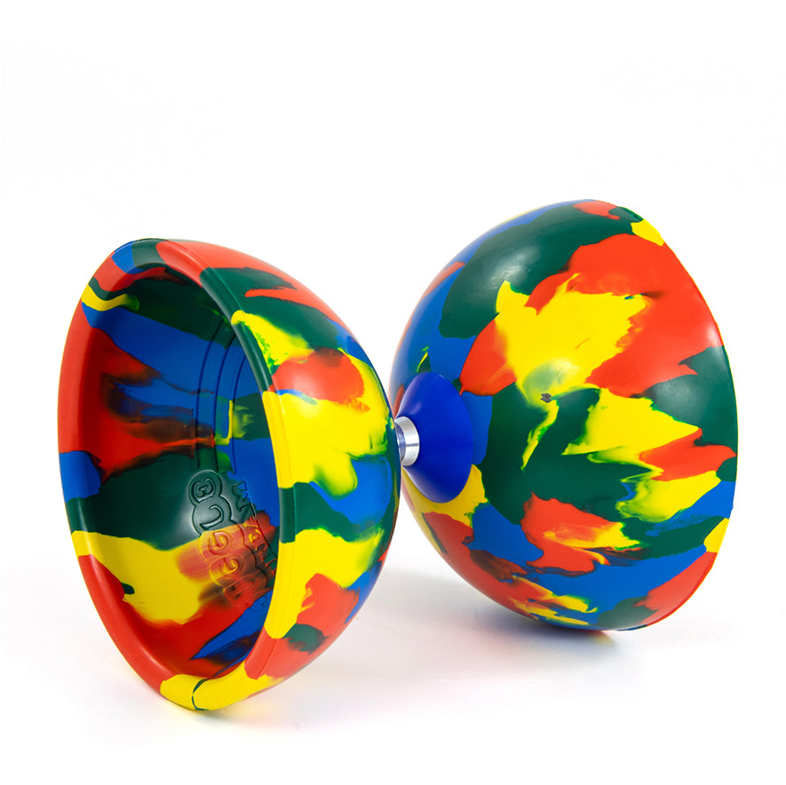 Juggle Dream red, yellow, green and blue colours Diabolo in lying position