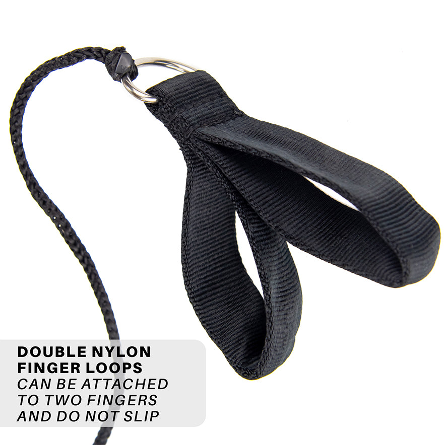 Double Nylon finger loops can be attached to two fingers and do not slip