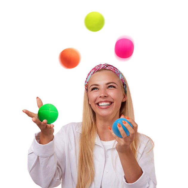 Girl is Juggling with 5 UV Solid Colours Balls