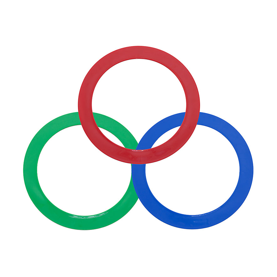 Three various colours juggling rings