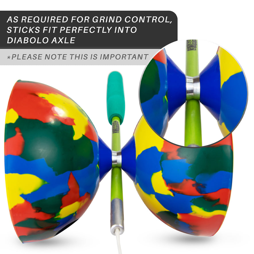 Juggle Dream Superglass Coloured Diabolo Handsticks fit perfectly into diabolo axle