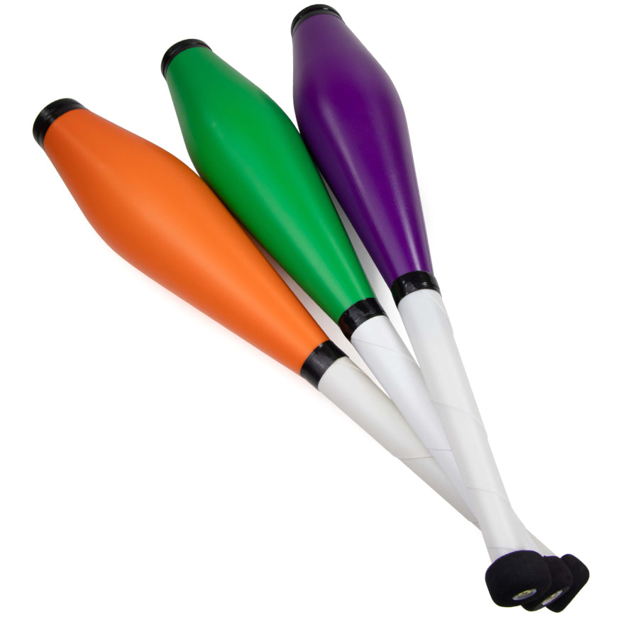 Three Juggling Clubs of orange, green and purple colours
