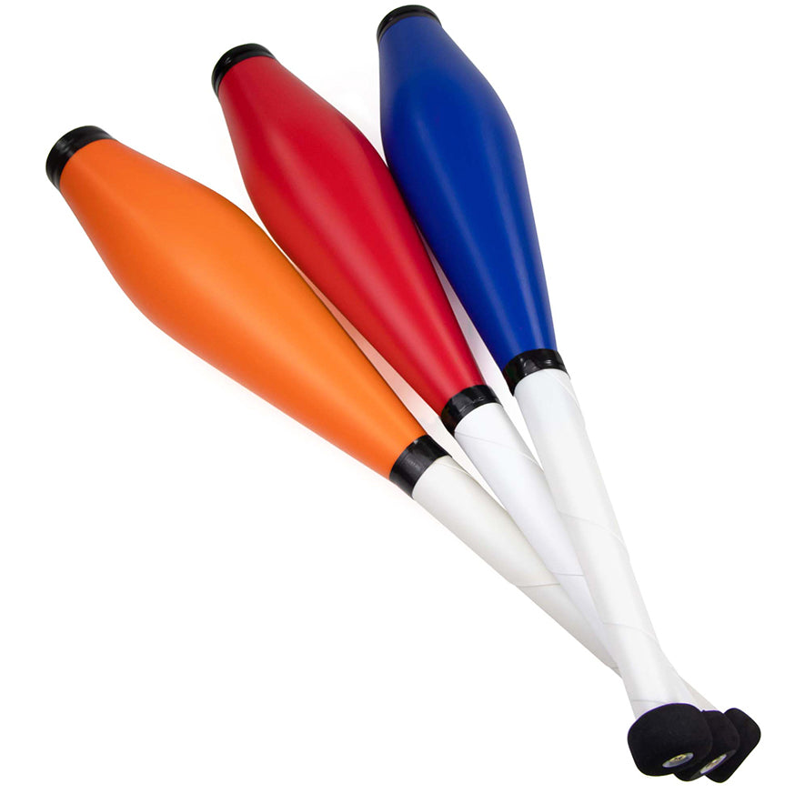 Three Juggling Clubs of orange, red and blue colour