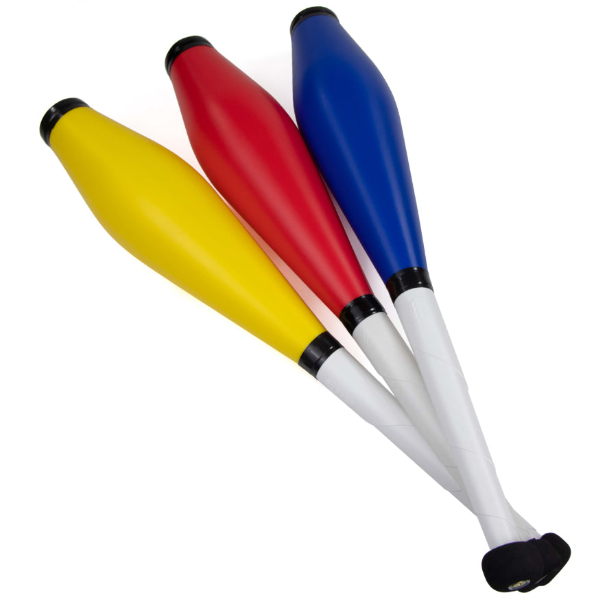 Three Juggling Clubs of yellow, red and blue colour