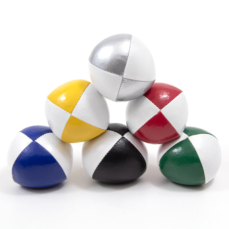 A pyramid of different colours juggling balls