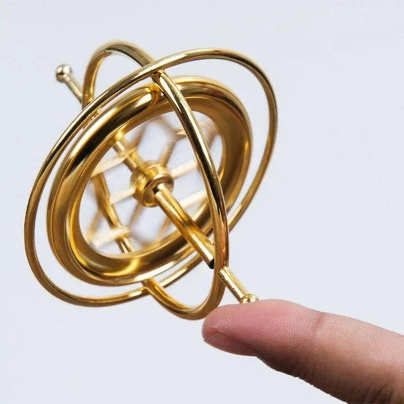 Metal gyroscope top on finger