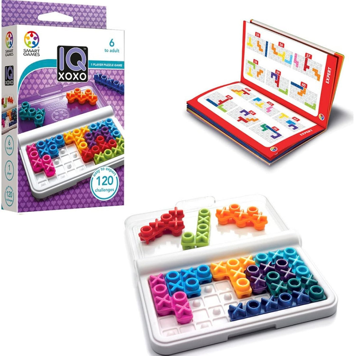 SmartGames IQ XOXO - 120 Challenge Travel Logic Puzzle Game (Ages 6+)