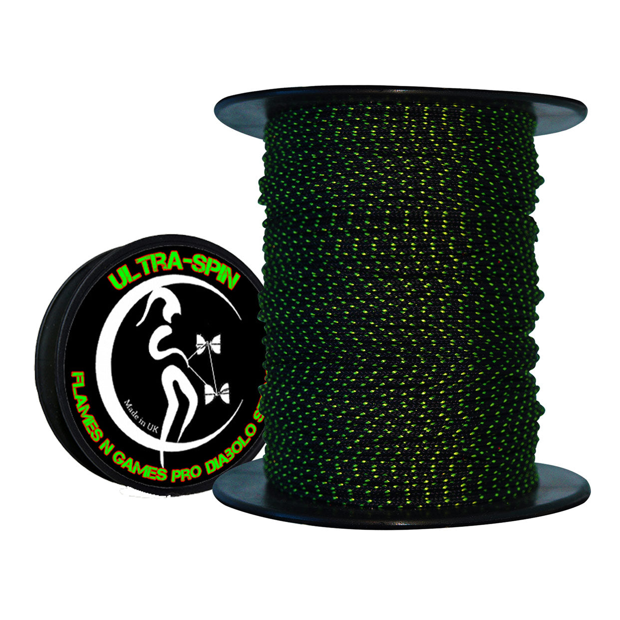 Flames N' Games ULTRA-SPIN Pro Diabolo String 25meter Reel Black and Yellow colour