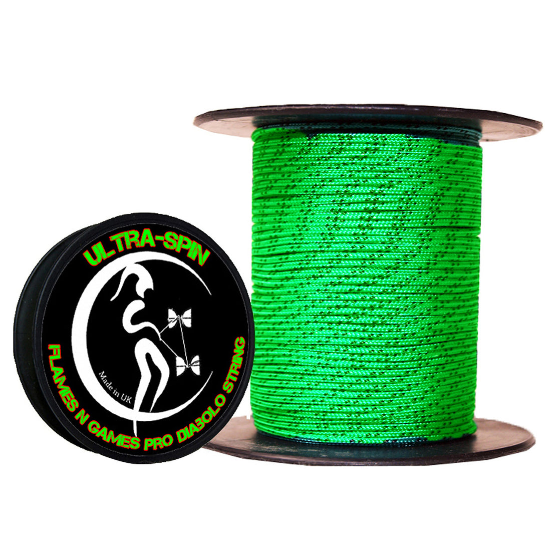 Flames N' Games ULTRA-SPIN Pro Diabolo String 25meter Reel Green and Black colour