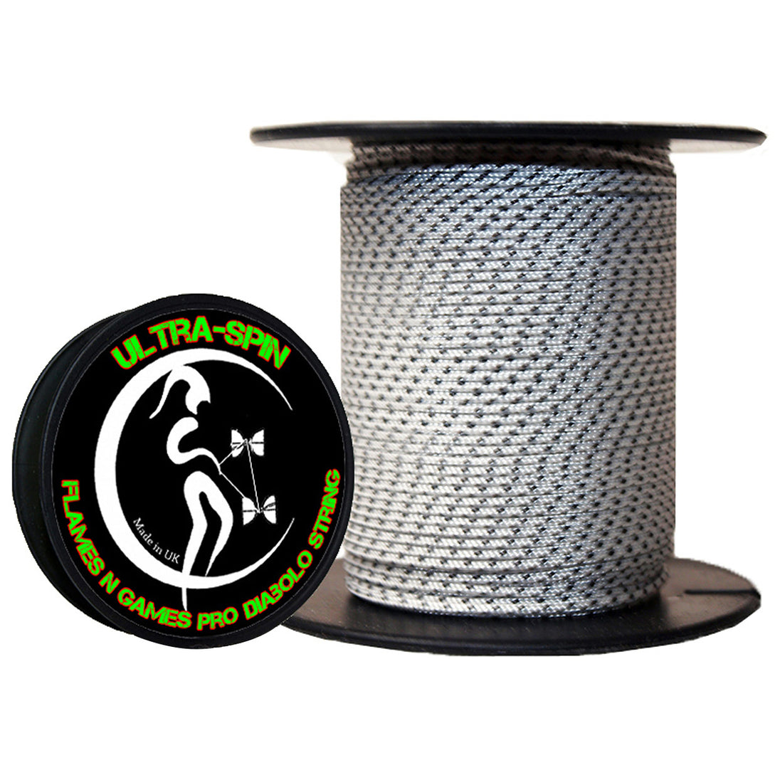 Flames N' Games ULTRA-SPIN Pro Diabolo String 25meter Reel White and Black colour