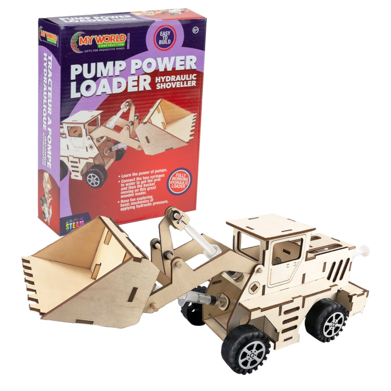 Wooden Hydraulic Loader Kit: Pump Power & DIY STEM Model (Age 6+)