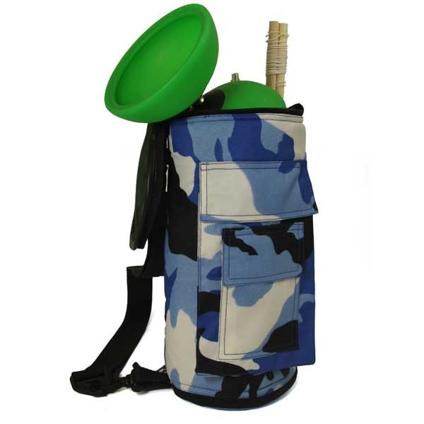 Opened Blue/ Black/ White colours Diabolo Bag with diabolo inside and handsticks