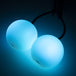A pair of 70mm Multi function Pro Poi glowing in blue colour; view from the top